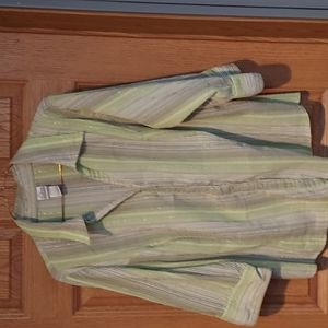 Blouse. Shades of greens and white with a little sparkle in there also.